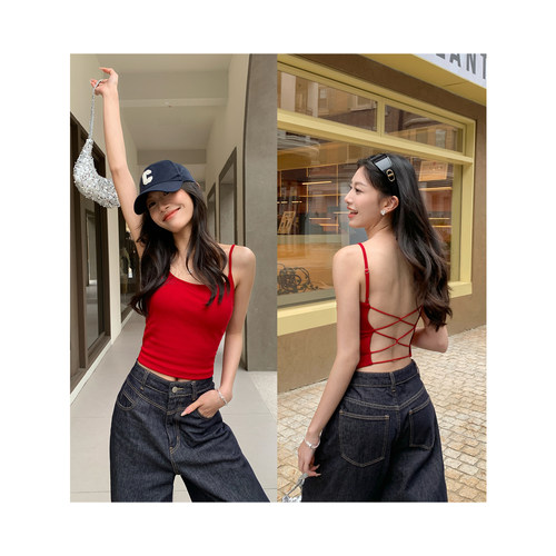 进阶辣妹露背小吊带女美背上衣