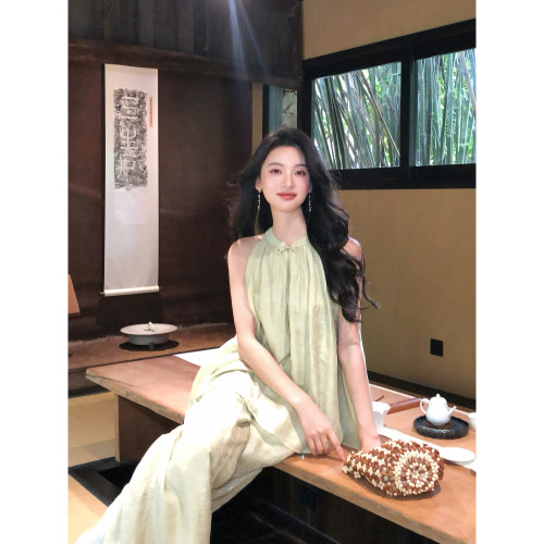pusumede新中式盘扣无袖阔腿套装