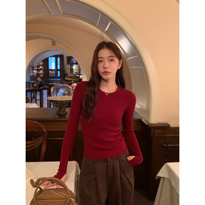 圆领修身针织衫女秋冬内搭打底衫