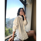 pusumede 女设计感木耳花边衬衣气质上衣 衬衫 南法日记 白色长袖