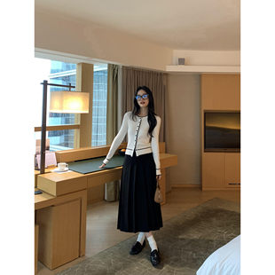 pusumede 格恩高校 学院风灰色百褶西装裙女气质中长款a字半身裙