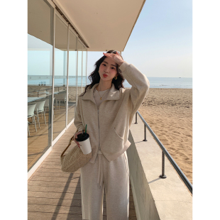 套装 pusumede 休闲裤 立领卫衣外套女宽松拉链针织开衫 松弛主义