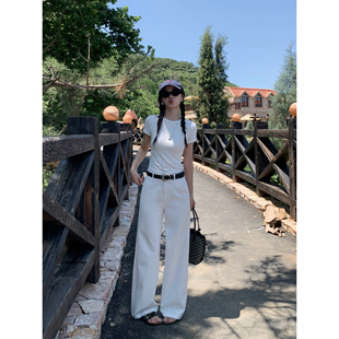 针织正肩上衣 t恤女圆领修身 pusumede 小心机镂空水滴设计感短袖