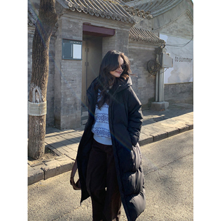 pusumede长款 保暖白鸭绒韩系宽松过膝连帽外套 羽绒服女冬季 新款