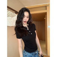 pusumede 云朵感tee｜天丝亨利领短袖t恤女正肩修身弹力针织上衣