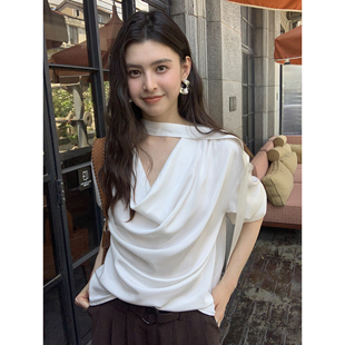 衬衫 优雅荡领长袖 女宽松叠穿设计感飘带上衣 松弛高智 pusumede