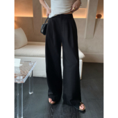 现货7折 直筒西装 报恩裤 pusumede 型 松弛感黑色阔腿休闲裤 长裤