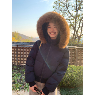 pusumede 奔赴冬约 白色短款羽绒服女气质蓬松保暖可拆卸毛领外套