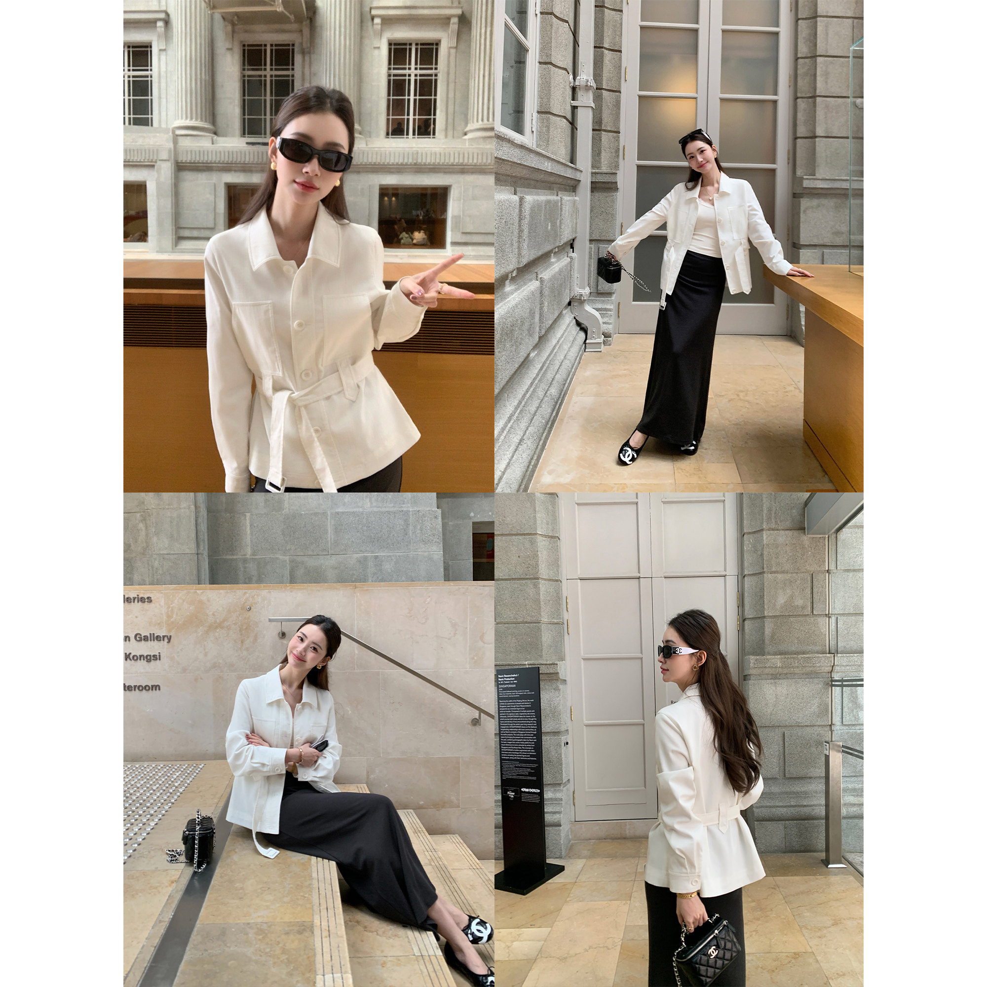 pusumede 率性老钱 翻领系带收腰外套女高级感宽松休闲夹克上衣