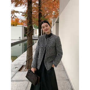 pusumede法式小香风外套女秋冬夹棉高级感粗花呢名媛气质宽松上衣