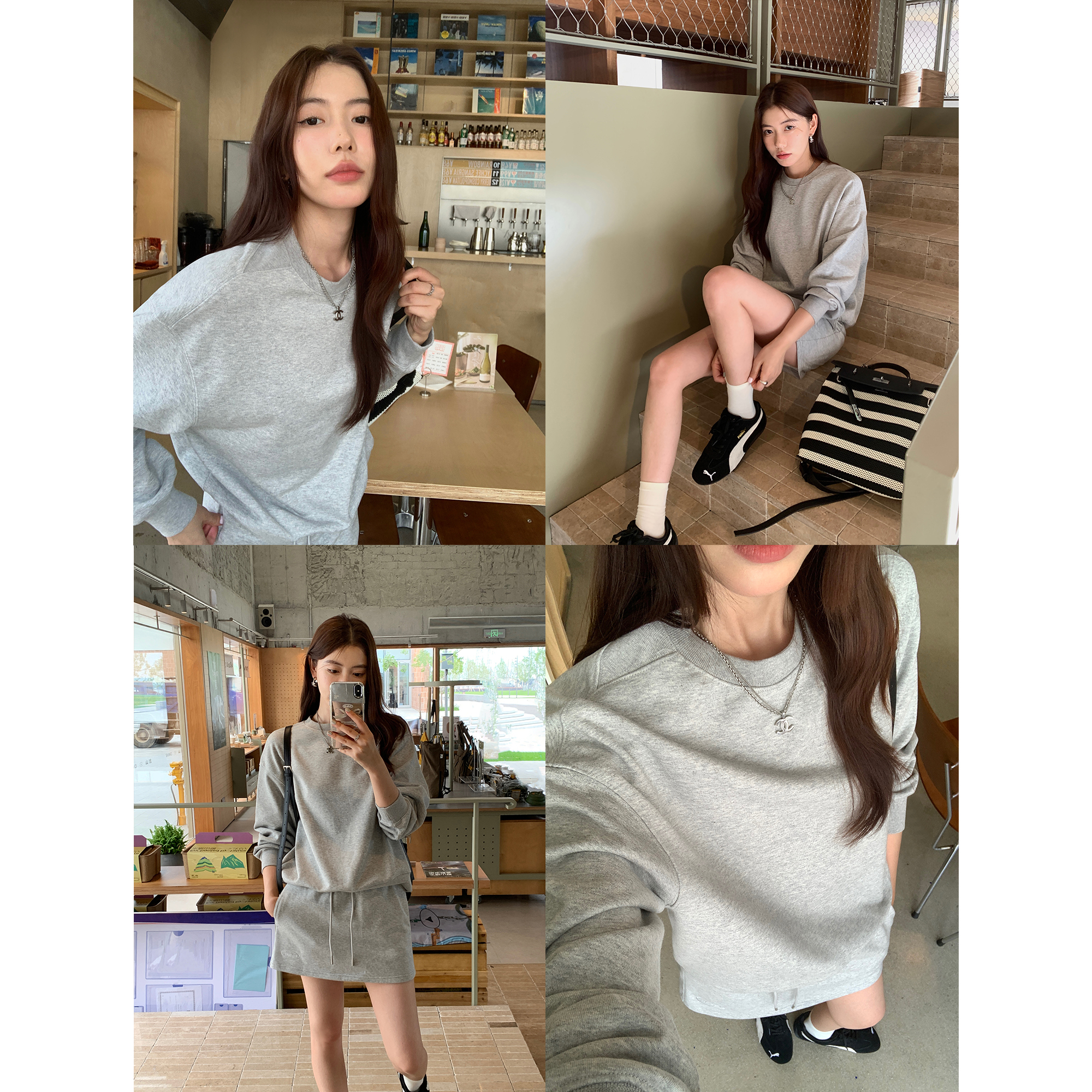 圆领长袖卫衣女加绒短裙两件套装