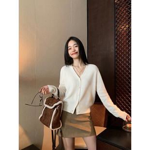外套女百搭显瘦针织上衣 全羊毛v领毛衣开衫 pusumede 现货6.5折