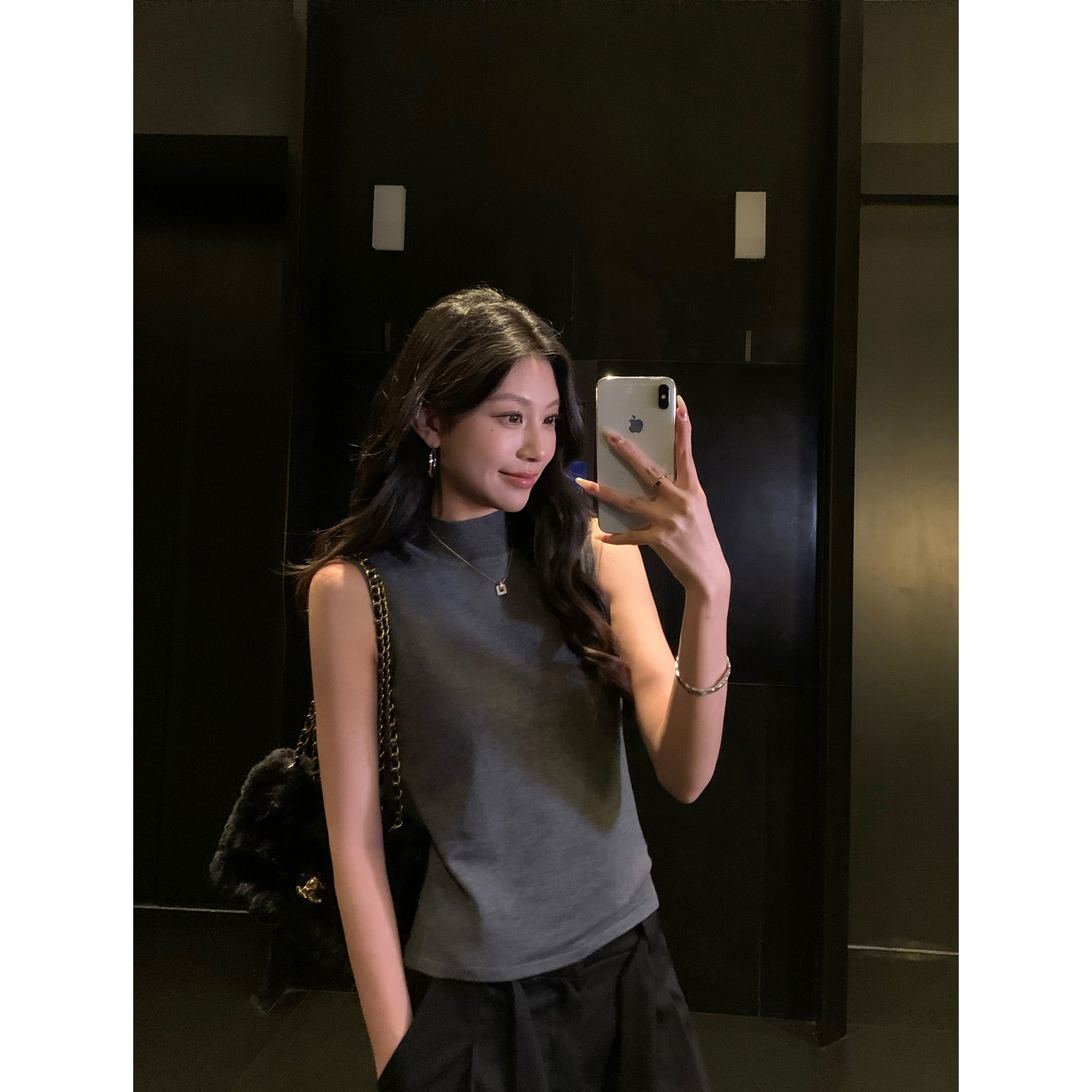 pusumede 高智lady 黑色半高领针织衫背心女修身无袖打底内搭上衣,女装/女士精品,背心吊带,淘宝优惠券,粉丝福利购,淘宝优惠卷