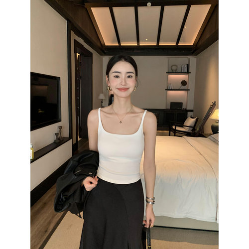 方领吊带背心女短款针织上衣
