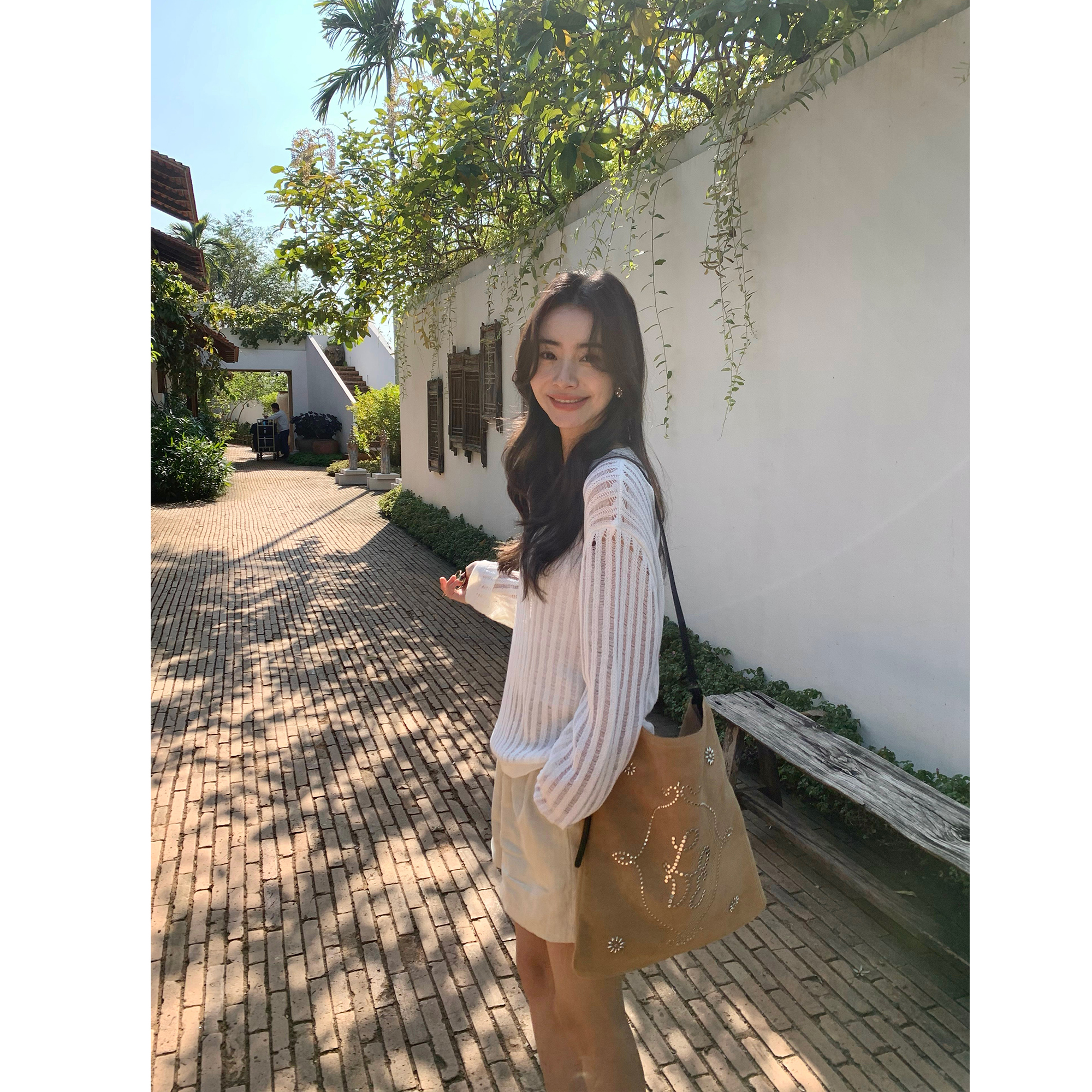 黑色条纹镂空针织罩衫女小众