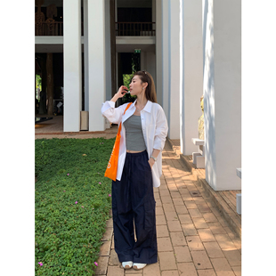 现货5折 女轻薄降落伞裤 松紧腰工装 宽松阔腿休闲裤 裤 pusumede