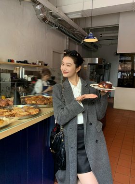 pusumede高级感1OO羊毛双面呢大衣秋冬新款韩系气质慵懒毛呢外套