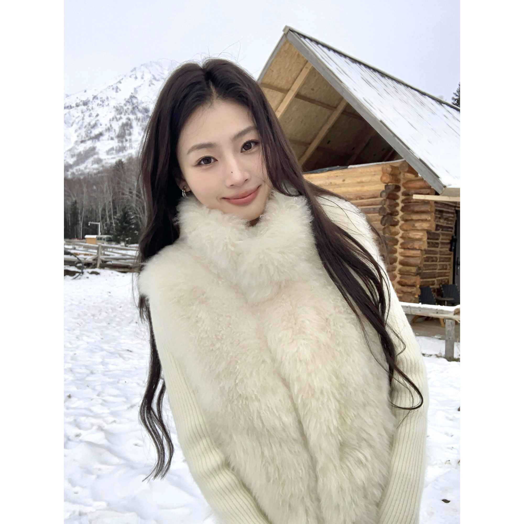 pusumede山羊绒皮草马甲毛毛外套