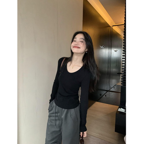 pusumedeU领长袖针织衫上衣