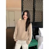 套头毛衣女麻花半高领针织衫 pusumede 现货5.5折 宽松休闲上衣