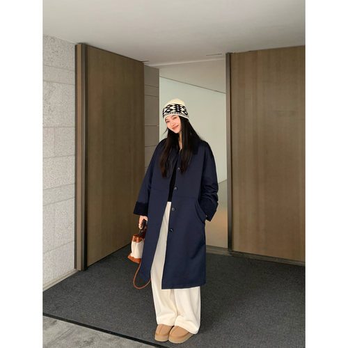 撞色羽绒服长款风衣保暖外套