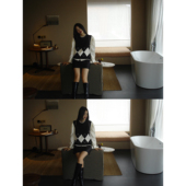 设计感小众叠穿气质无袖 pusumede 菱形格针织马甲背心女韩版 上衣