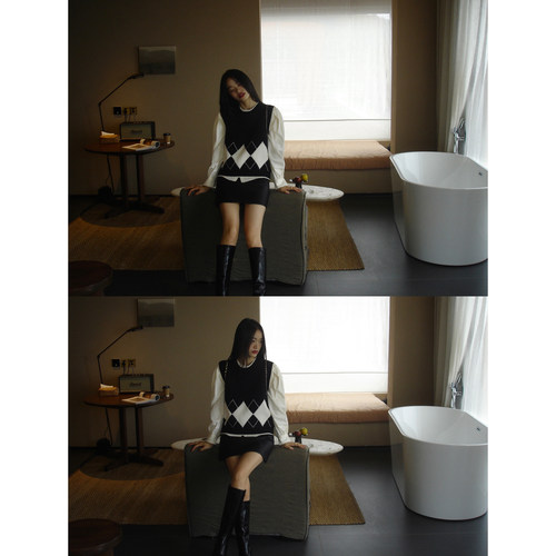 菱形格针织马甲背心女