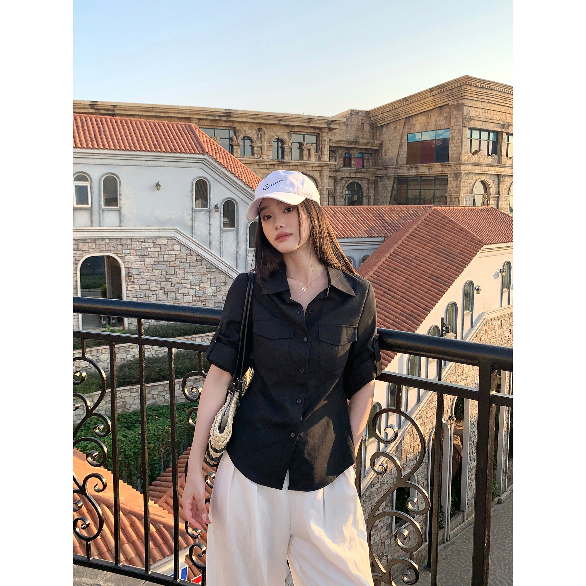 pusumede 智性法则 高智感白色衬衫女收腰显瘦衬衣气质通勤上衣