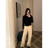 子宽松直筒长裤 pusumede阔腿休闲裤 简约百搭裤 新款 女高腰牛仔裤