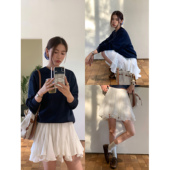 pusumede 白色a字蓬蓬裙半身裙女减龄高腰显瘦设计感不规则短裙子