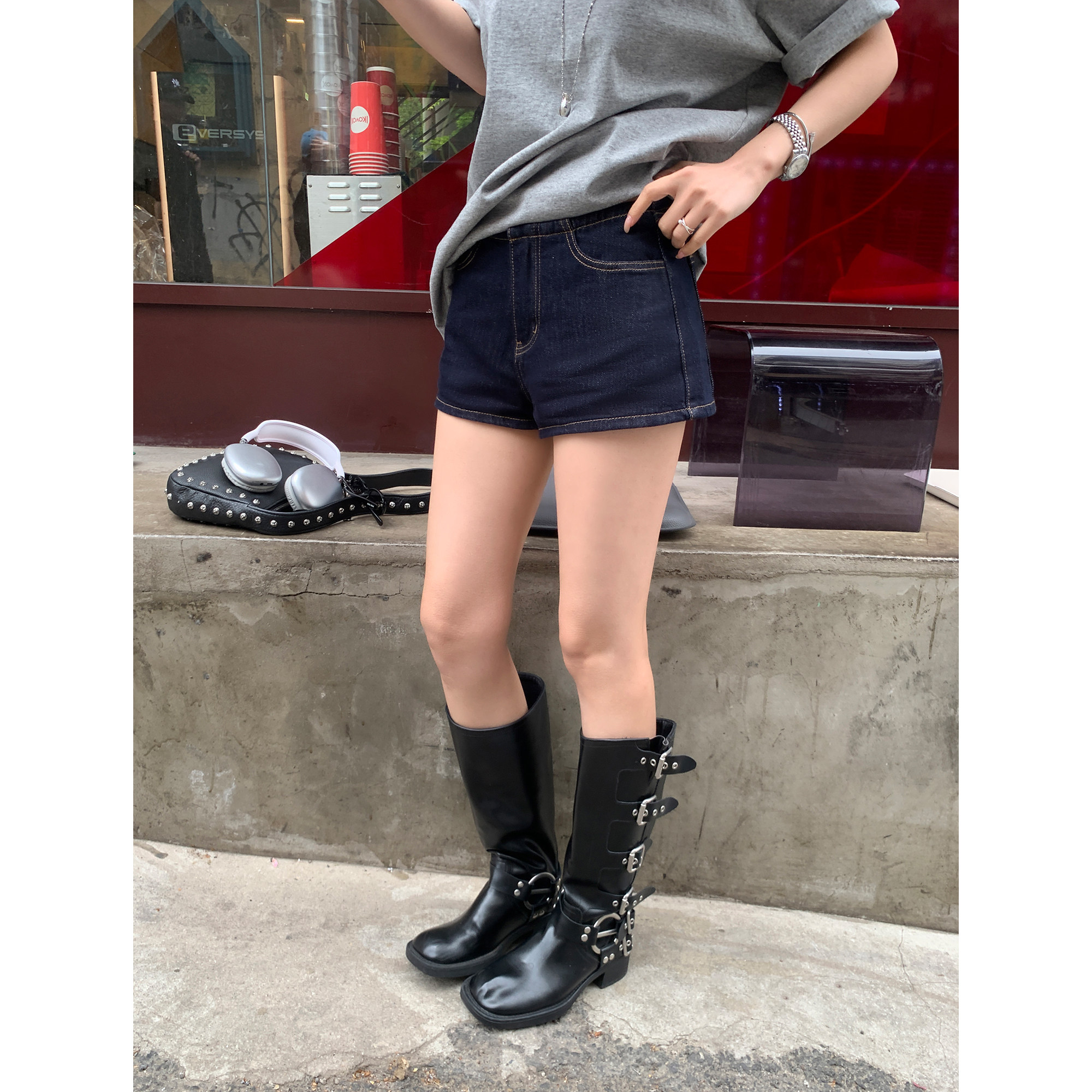 pusumede 美式复古低腰牛仔短裤女百搭显瘦辣妹a字热裤直筒裤子