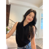 pusumede 上衣 外穿简约通勤无袖 知识分子 黑色披肩针织背心女夏季