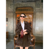 复古麂皮绒翻领风衣女短款 pusumede 现货6折 外套半身裙两件套