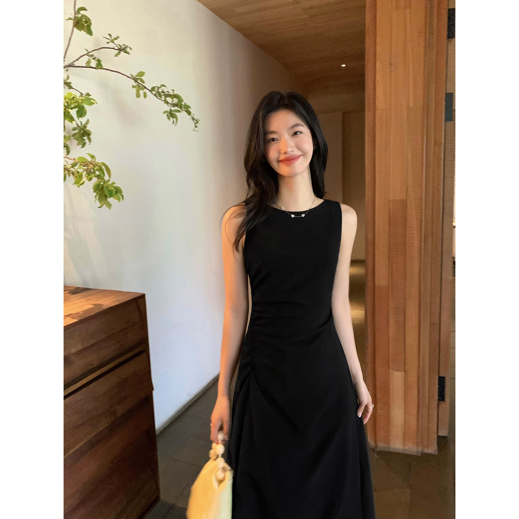 thumbnail for pusumede white French high-end sleeveless dress women's design sense waist irregular temperament long skirt