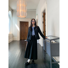 pusumede伦敦旧报 miu系学院风黑色短款西装外套女百褶半身裙套装