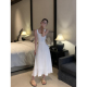 高级感气质收腰无袖 pusumede 白色针织吊带连衣裙女夏季 背心长裙