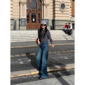 宽松直筒阔腿裤 pusumede 高腰显瘦休闲裤 女新款 复古抓绒牛仔裤