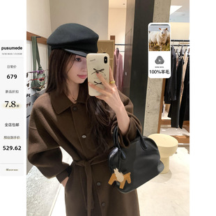 pusumede 格调 新品 意式 双面呢大衣可拆腰带毛呢外套 7.8折