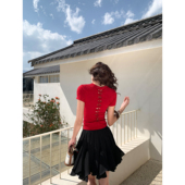 镂空小心机 短袖 t恤女设计感小众修身 pusumede 气质正肩短款 上衣