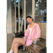 灰色连帽卫衣外套女宽松休闲短款 pusumede 现货6折 拉链上衣