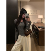 优雅学潮 撞色条纹圆领针织衫 女设计感修身 pusumede 长袖 T恤上衣