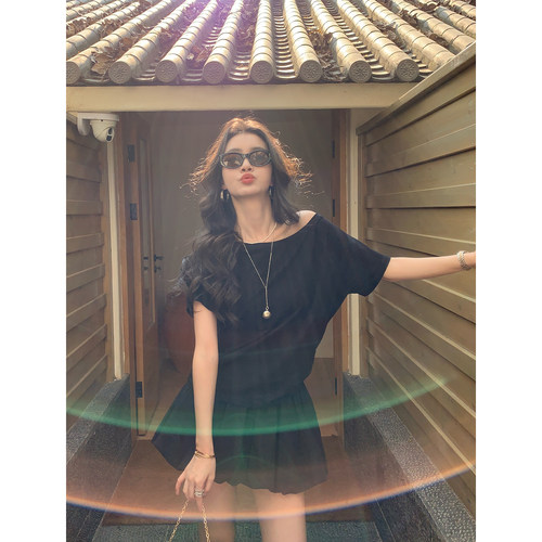 pusumede减龄云朵蓬蓬裙半身裙女黑色高腰a字花苞短裙防走光裙子