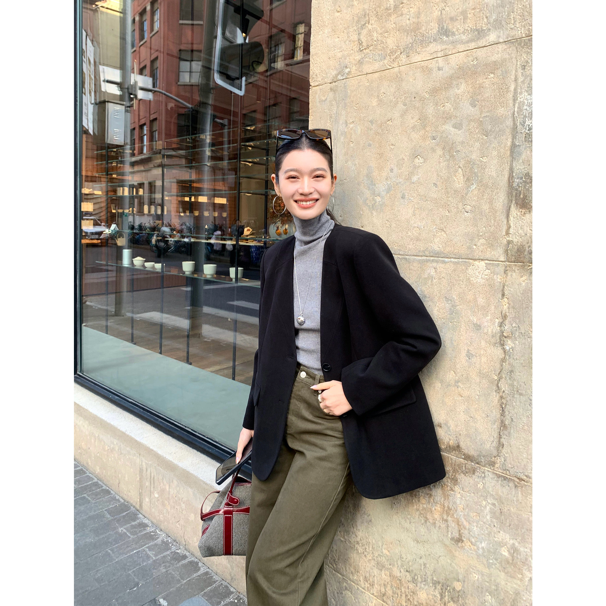 pusumede【现货7折】黑色v领西装外套女气质西服百褶半身裙套装,女装/女士精品,西装,淘宝优惠券,粉丝福利购,淘宝优惠卷