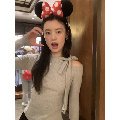 镂空蝴蝶结针织衫修身长袖上衣