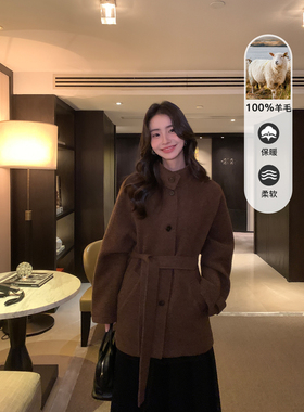 pusumede 蒙马特画稿 复古灰色立领羊毛外套女高级感短款呢子大衣