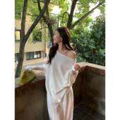 pusumede 上衣 女设计感小众蝙蝠袖 伊斯灵顿 不规则斜领露肩针织衫