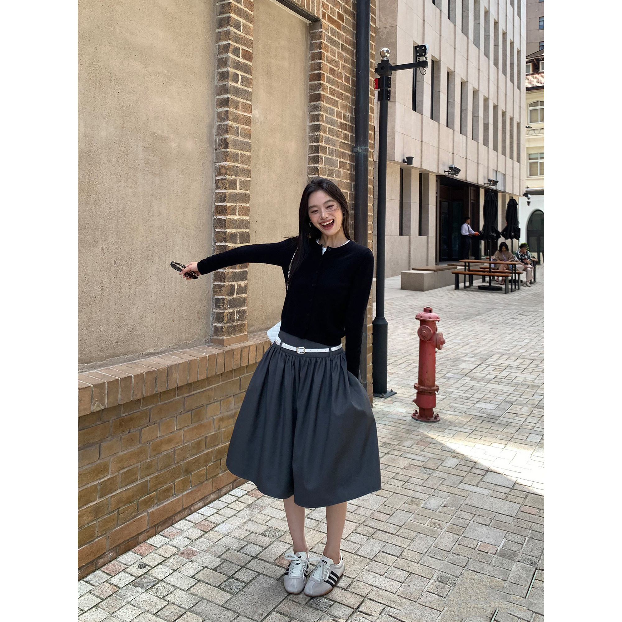 pusumede挺括有型 黑色高腰半身裙女宽松褶皱遮胯大裙摆a字裙子,女装/女士精品,半身裙,淘宝优惠券,粉丝福利购,淘宝优惠卷