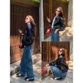 pusumede 皮衣 复古pu皮外套女高级感宽松机车短款 黄昏序曲 美式