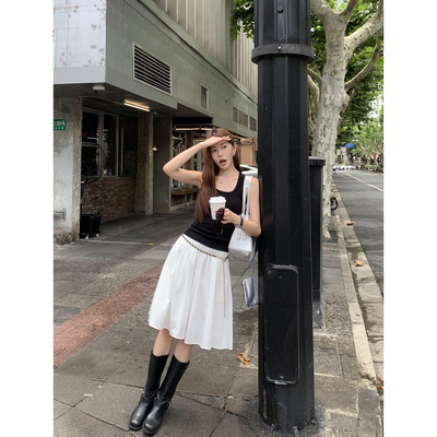 pusumede 白洋桔梗 白色伞裙高腰半身裙女a字裙宽松休闲百搭裙子