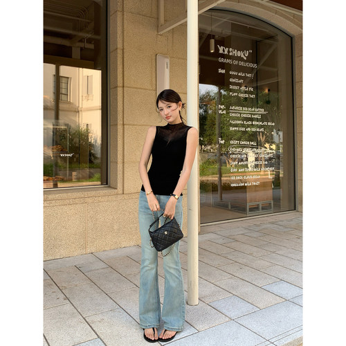 pusumede【现货7折】 具象化大长腿 复古做旧微喇牛仔裤喇叭裤